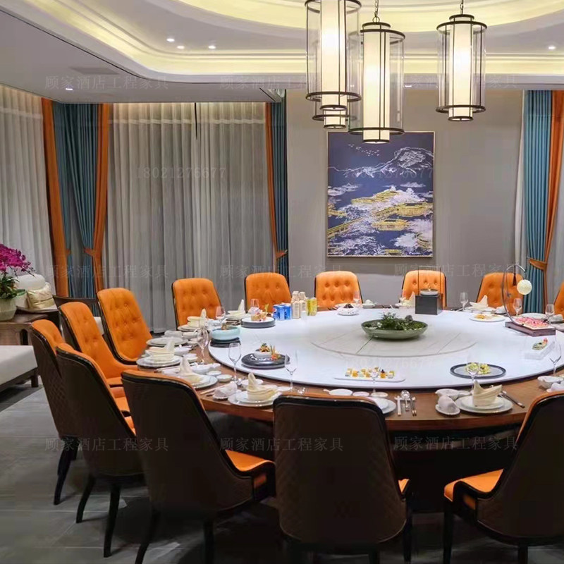 Hotel Electric Dining Table Big Round Table Hotel Table And Chairs 18 People 20 People New Chinese Rock Plate Marble Table Customize