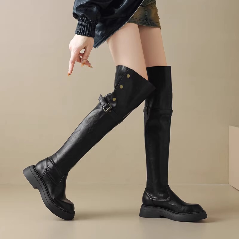 Over-The-Knee Boots for Women, High Riding Boots, Thick-Soled, Two-Way Wear, Long Boots, Wide Calf Women's Boots, Plus Size for Thick Legs, Large Size 4143