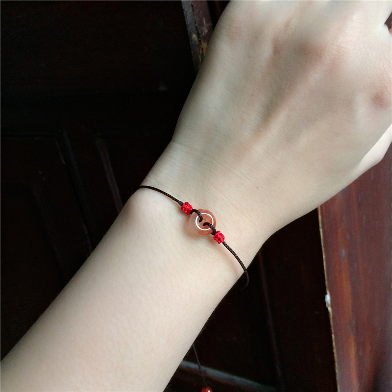 Nút keo Nam đỏ hòa bình nhỏ khóa tay dây thừng Cuộc sống may mắn trong năm nay Vòng đeo tay mã não đỏ Nam có thể làm vòng chân - Vòng chân lắc chân nữ handmade