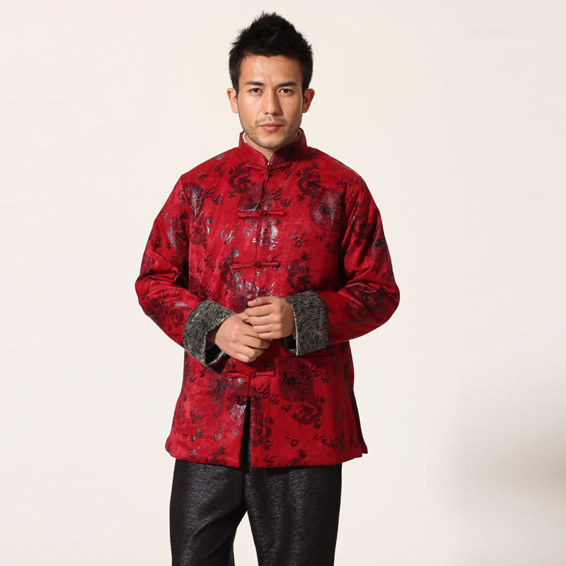 Mini also autumn and winter new dad dress Tang suit cotton coat jacket two-color fur collar cotton jacket jacket men's cotton jacket