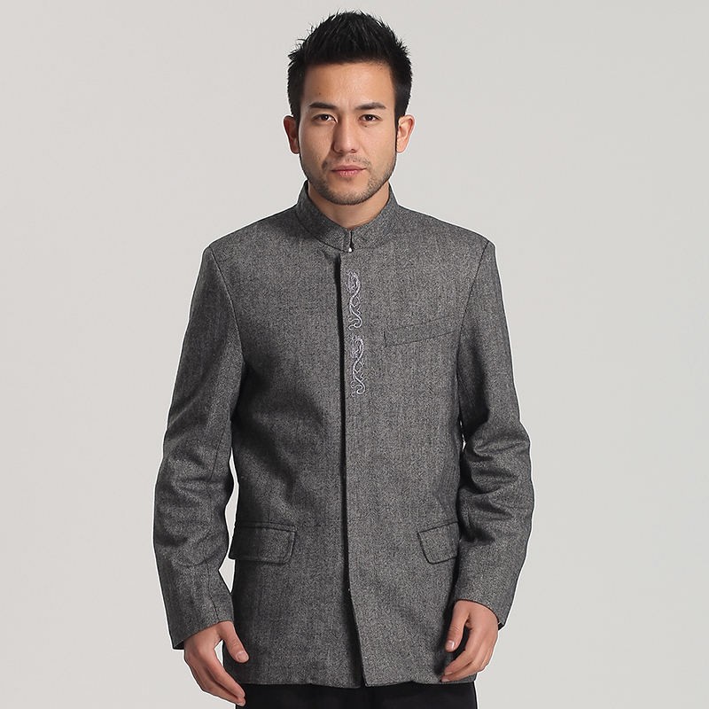 Mini also casual men's autumn and winter ethnic wind embroidered dragon dark placket Middle-aged Tang dress banquet three-color men's clothing