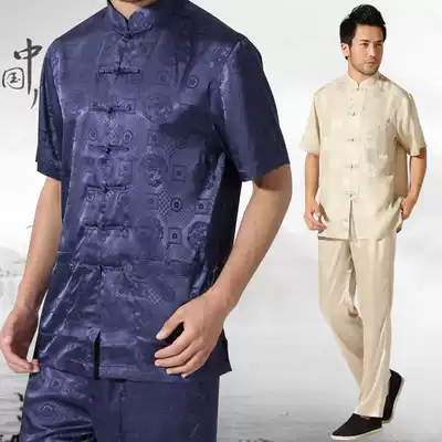 Mini also men's short-sleeved jacket men's Chinese style men's clothing Chinese style middle-aged and elderly summer suit Taiji suit