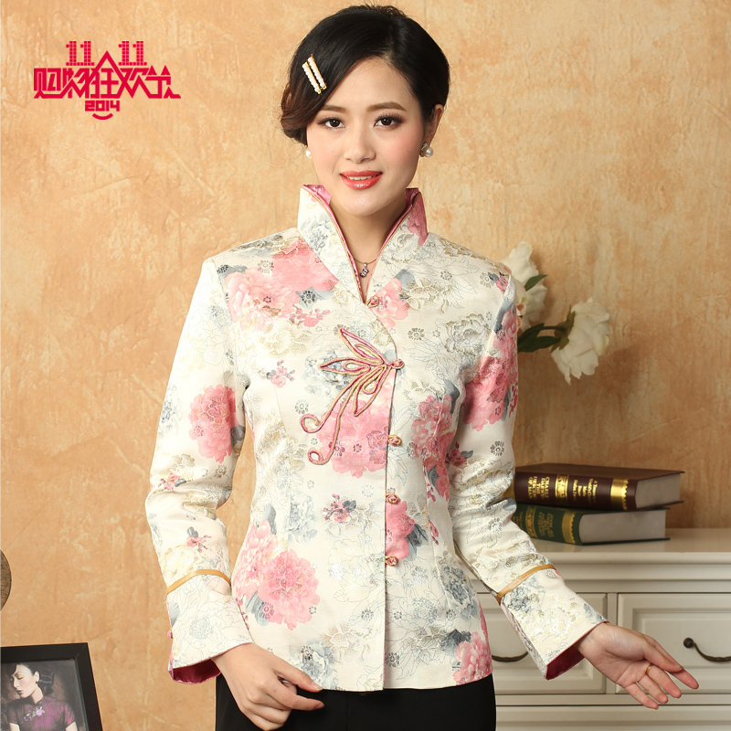 Mini also silk hemp collar long sleeve ethnic middle-aged mother dress middle-aged and elderly women's autumn dress elderly women's Tang dress