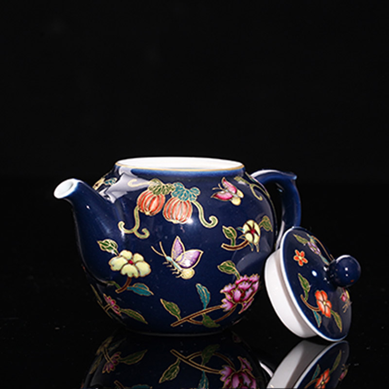 Treasure blue glaze colored enamel porcelain jingdezhen Lin, offering the teapot teapot kung fu tea pot of handicraft furnishing articles