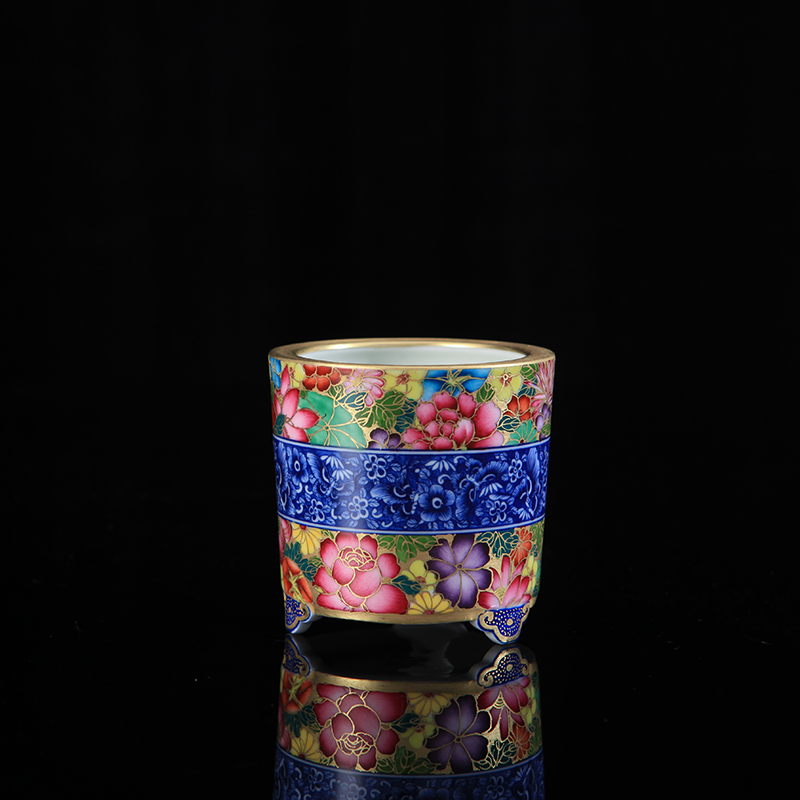 Treasure porcelain collection jingdezhen ceramics antique incense buner govenment up with Lin colored enamel paint all flowers covered six times