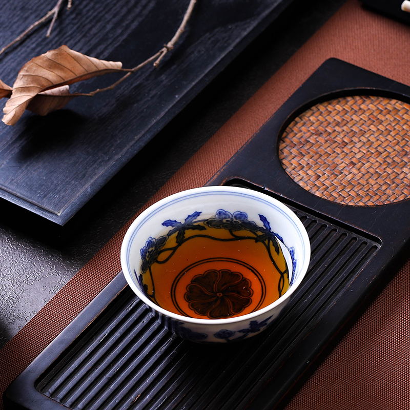 Treasure porcelain blue tie Lin branch okra grain ceramic sample tea cup cup personal kung fu tea masters cup tea cups