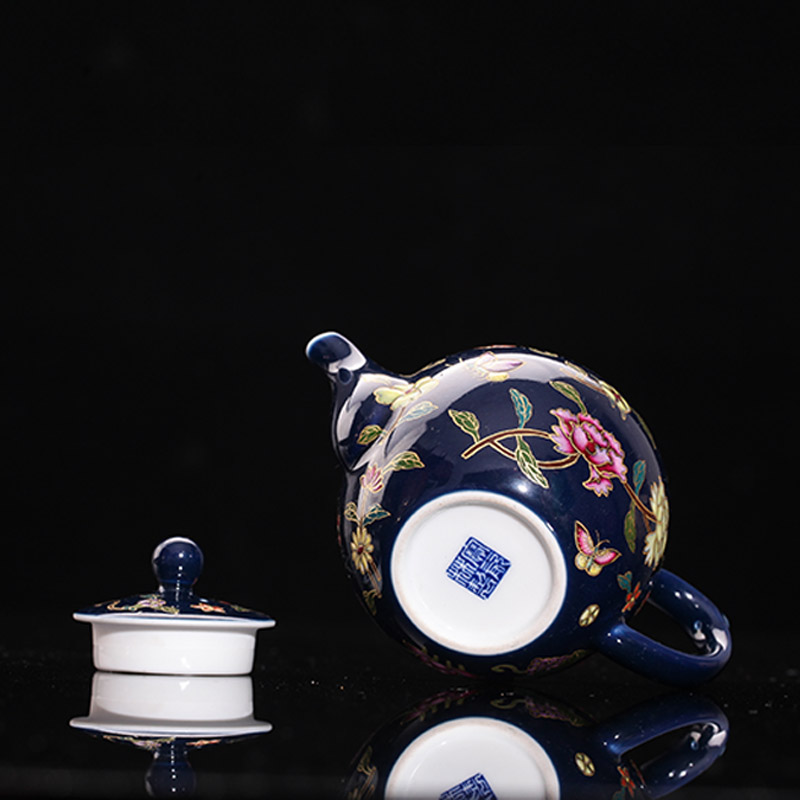 Treasure blue glaze colored enamel porcelain jingdezhen Lin, offering the teapot teapot kung fu tea pot of handicraft furnishing articles