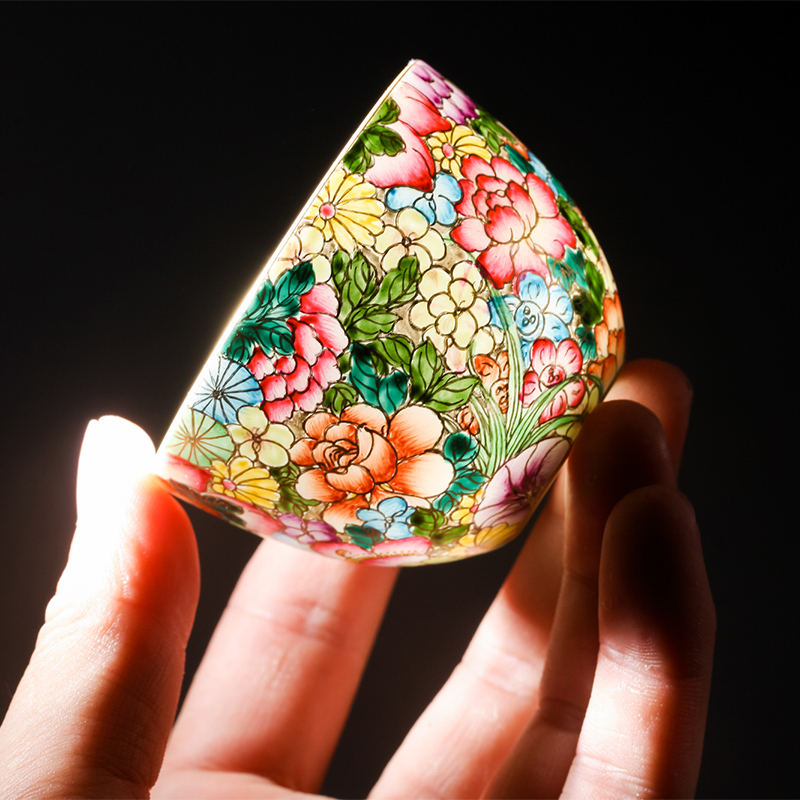Ocean 's treasure porcelain enamel Mosaic gold to wan Lin, flower small cup five head tea sets high temperature color tea gift box