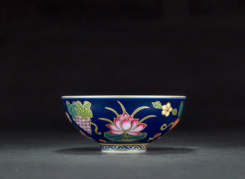 Treasure porcelain Lin blue colored enamel to fold the pomegranate 6 head tea cup