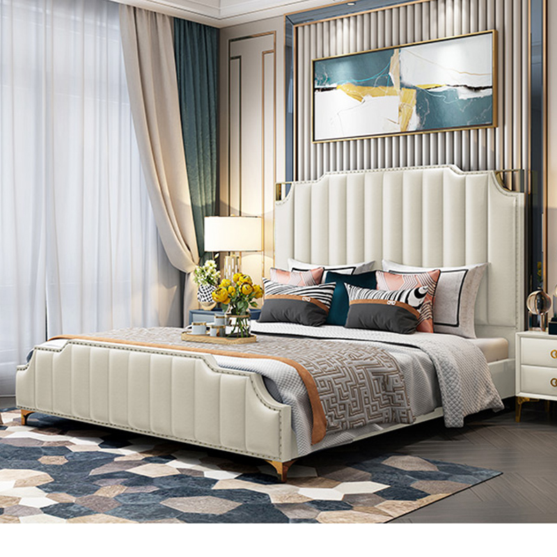 Light and luxurious modern 1 8 m genuine leather bed master bedroom with double leather bed modern minimalist size family bed leather art wedding bed