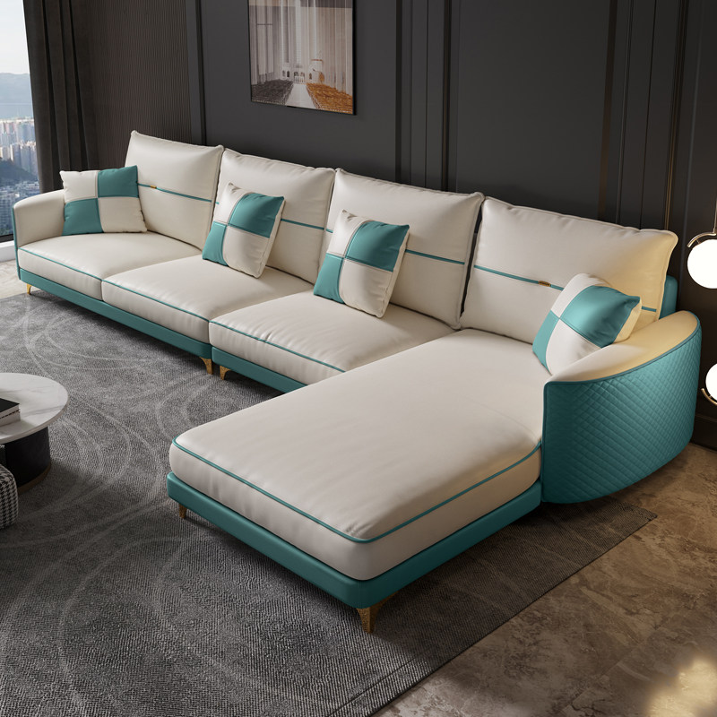 Italian Minimalist Head Layer Real Leather Sofa Modern Minimalist Small Family Type 4 People's Corner Leather Art Sofa Living Room Furniture