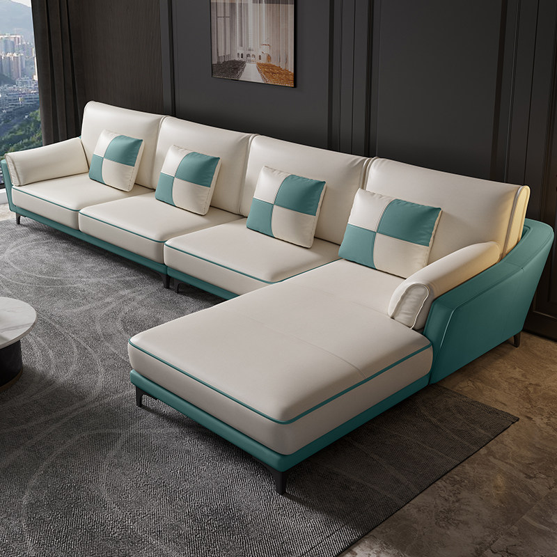 Italian Extreme Minimalist Real Leather Sofa Modern Minimalist Headroom Real Leather Sofa size Family style Living room The whole furniture combination