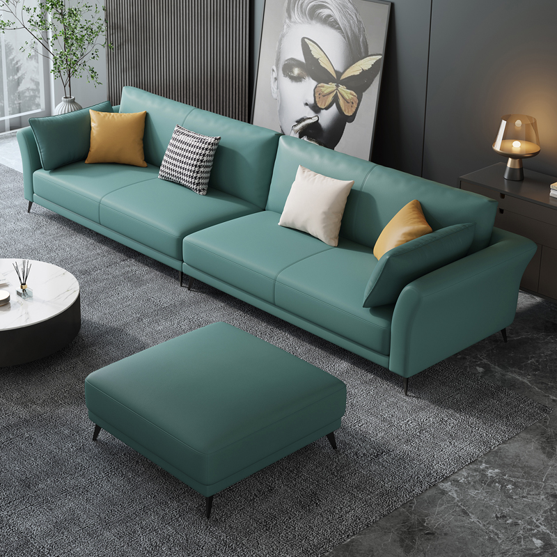 Italian minimalist leather sofa modern light luxury leather art sofa small apartment straight row 3 three-seat 4 four-seat sofa