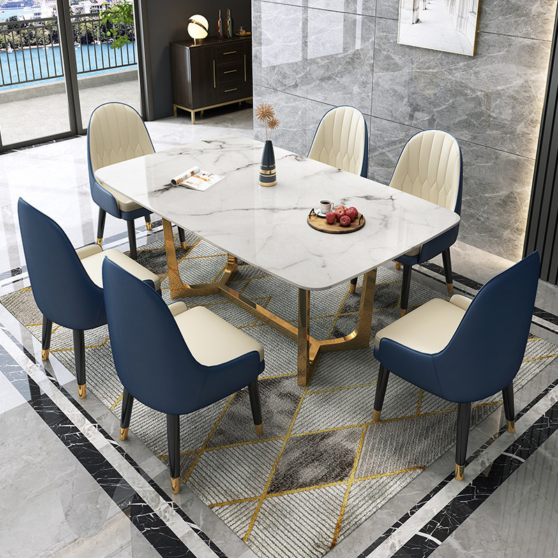 Light luxury marble dining table and chair combination rectangular modern minimalist home small apartment Nordic ins style net red style