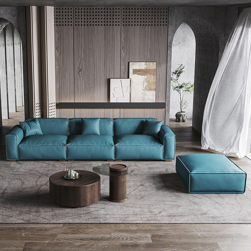 Modern minimalist sponge down sofa Living room light lavish minimalist Latex High-end Leather Sofa Combined Size Family
