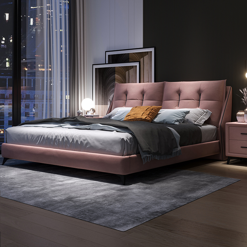 Light luxury style cloth bed double bed technology cloth bed simple modern Net red bed ins wedding bed master bedroom Nordic 1 8 meters