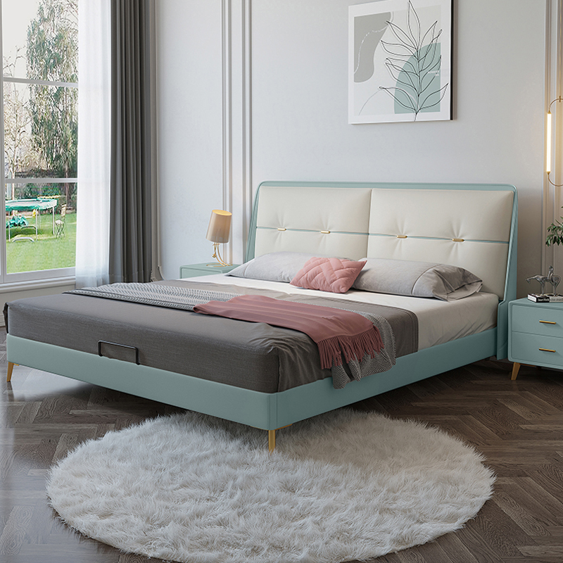 Little Red Riding Book Cloth Bed Master Bedroom Double High Box Nordic Qi Bian Net Red Bed Modern Luxury Simple Wedding Bed