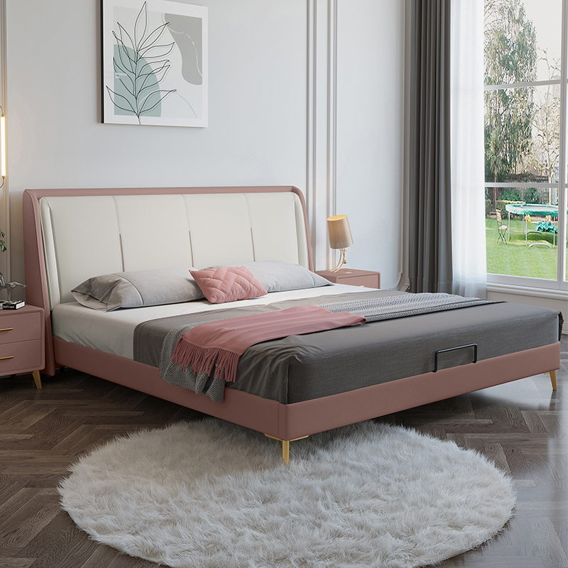 Modern simple double bed light luxury technology cloth bed master bed Nordic cloth bed Italian minimalist leather wedding bed