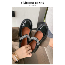 One Force Rice Grey 2022 New Thick Bottom Mary Treasures Single Shoes Woman Spring Autumn Black Ice Flower Round Head Retro Small Leather Shoes