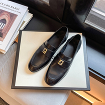 One Force Rice Grey 2022 New Round Head Low Heel Midmouth One Foot Pedal Woman Shoes Spring Fall Method Genuine Leather Lefu Single Shoes