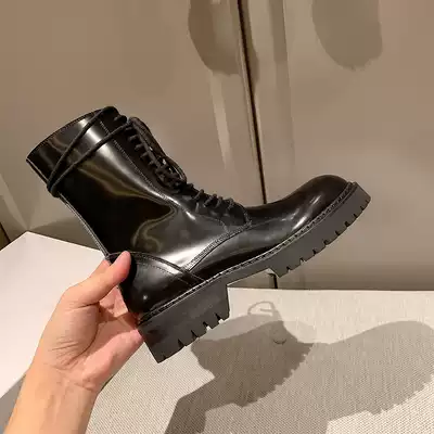 Yili beige Gray women's Martin boots women's short boots new all-match British thick-soled handsome motorcycle leather riding boots