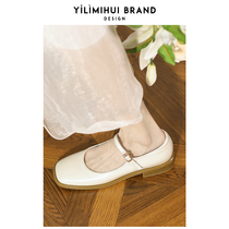 One Force Rice Ash 2022 New Little Fragrance Style Single Shoe Woman Spring Autumn Season Rough Heel Square Head Light Mouth Mary Precious Shoes