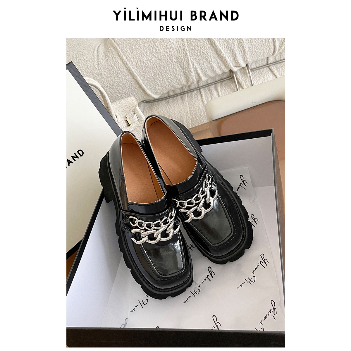 (Mid-time Limited-time Flattering Non-Quality Issue No Withdrawal) Lefoe Shoe square head Inron Little Leather Shoes