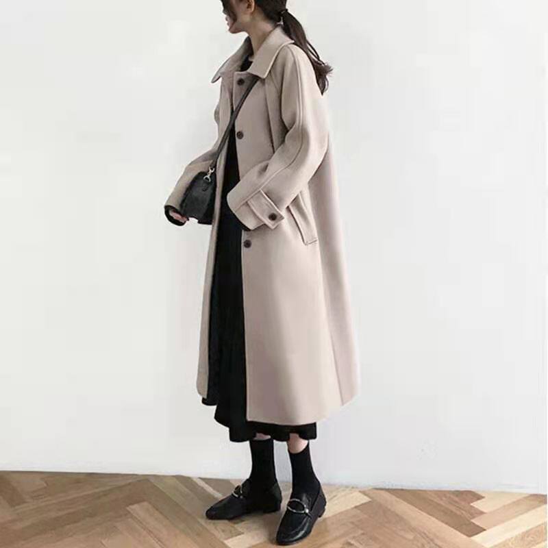 Gross coat female medium long version small sub 2022 The new Korean version of autumn and winter is thickened with a kneecap pop