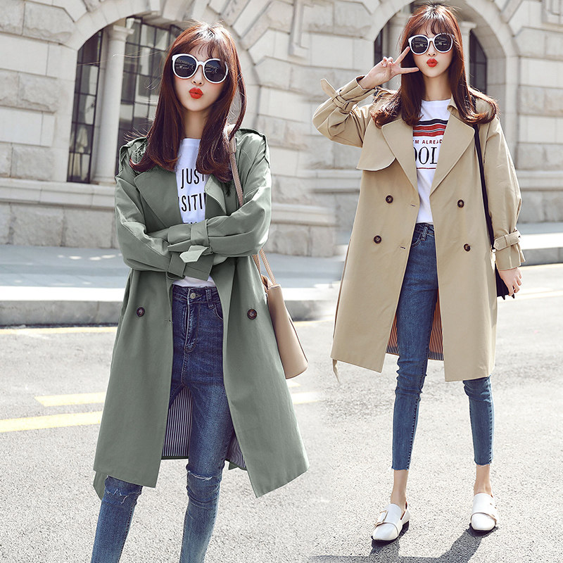 Windbreaker women's mid-length version small Korean version loose temperament 2022 new autumn khaki versatile coat coat