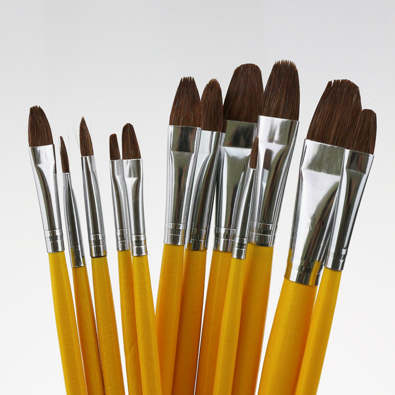 Round Head Wolf howling powder paintbrush suit 6 duck tongue flat-head propylene watercolor paint Fine-pole graffiti paintbrush