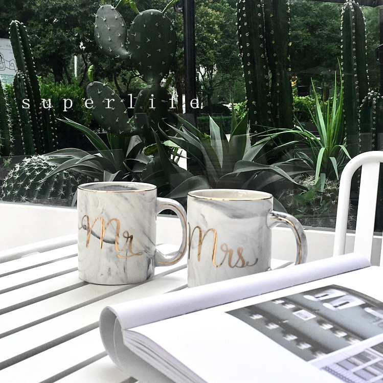 Eurostyle Nordic Wind marble striped male and female lovers Phnom Penh Ceramic Mark Cup Home Office Milk Coffee Cup