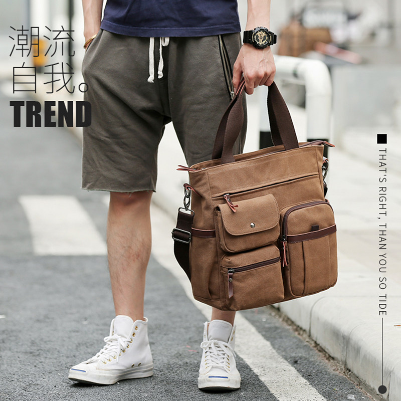 Male Skew Satchel Satchel Boomer Canvas Hand Single Shoulder Bag Casual Postman Bag Shoulder Bag Commuter Business Bag