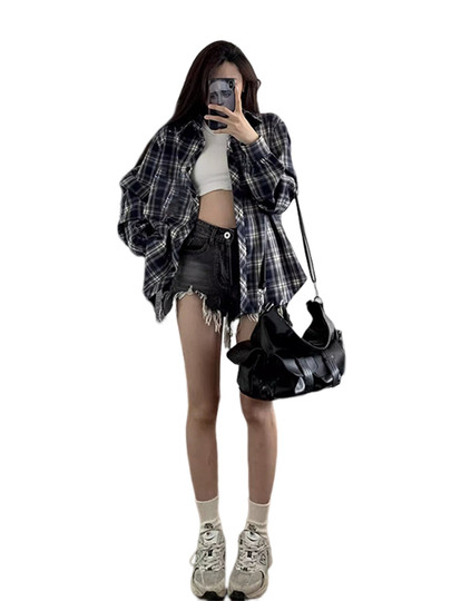 2025新款格子衬衫上衣秋季小个子长袖外搭防晒薄款外套衬衣女秋冬