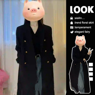 Petite Mid-Length Black Woolen Coat for Women, Thick for Autumn and Winter 2026, New Popular Style with a High-End Feel