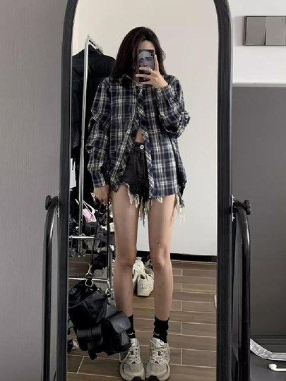 2025新款格子衬衫上衣秋季小个子长袖外搭防晒薄款外套衬衣女秋冬