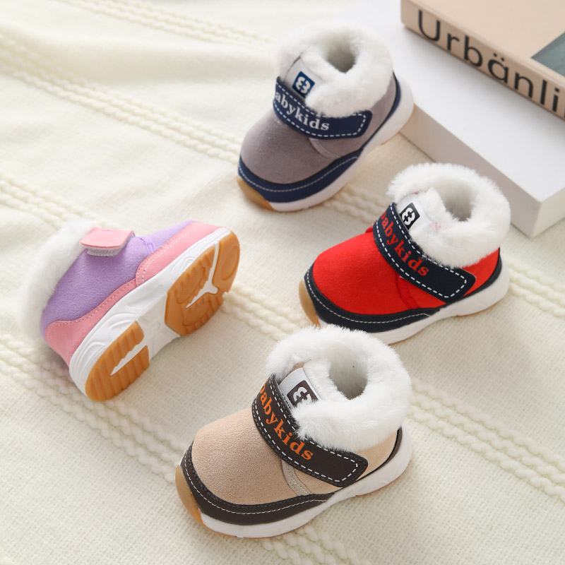 Toddler shoes autumn and winter baby soft bottom boys baby toddler girls do not drop shoes thickened plus velvet winter cotton shoes baby