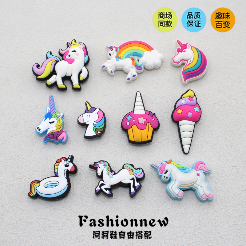 New Crocs Shoe Accessories Shoe Charms Suitable for Crocs Shoes Decoration Cartoon Shoe Charms Unicorn Rainbow Horse