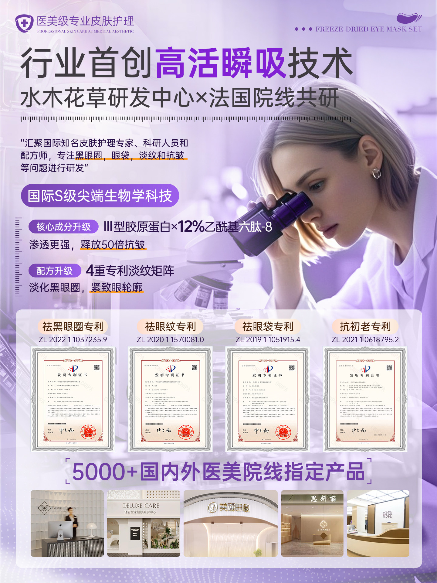 Freeze-Dried Eye Mask Patch, Anti-Wrinkle, Fine Lines Removal, Firming, Lightening Eye Lines Cream, Dark Circles, Eye Bags, Aging, Men and Women Flagship Store