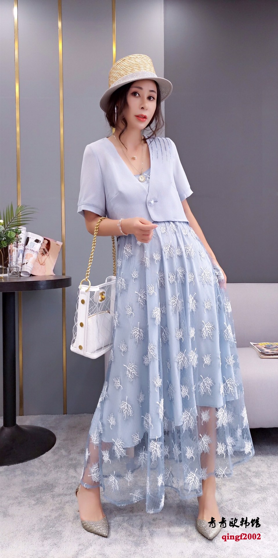 Châu Âu 2019 xuân mới hàng chính hãng Châu Âu Qing Khánh phụ nữ khoan nóng phù hợp với áo khoác in đầm - Bộ đồ những kiểu đồ bộ đẹp