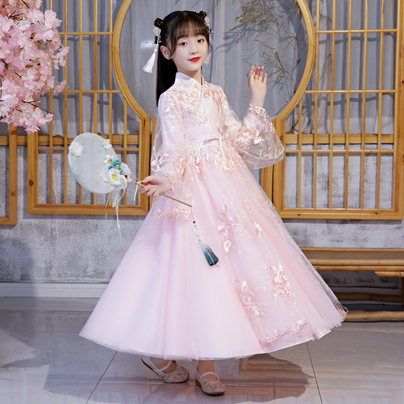 Child Hanfu Jacket Dresses Spring Autumn Girls Ancient Dress Chinese Dress Chinese Wind Tangy Girl Super-Fairy Long-sleeved Dress Spring Dress