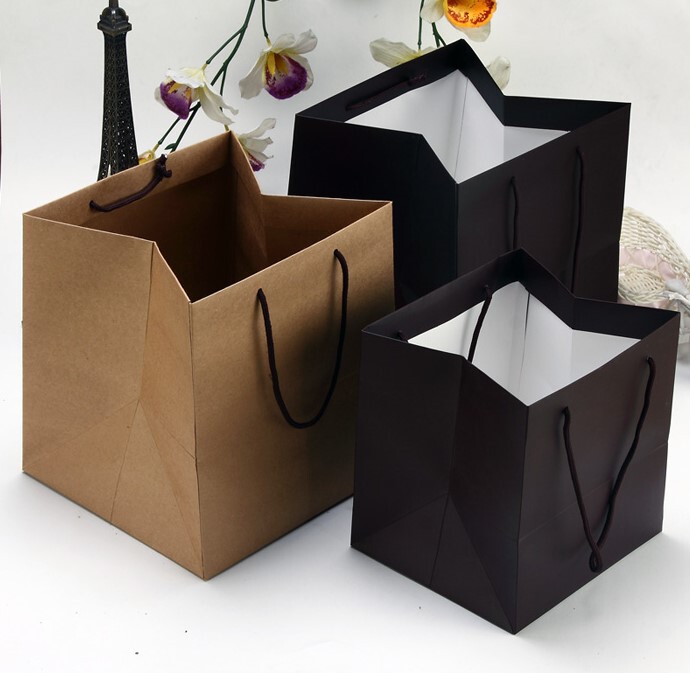 Square Bag in Cowhide Color, in Stock, High-End, Thickened, Gift Bag, Cake Box, Square Wide-Bottom Paper Bag, Large, Medium, Small