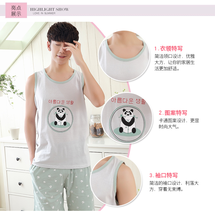 Không tay vest đồ ngủ nam mùa hè sọc kích thước lớn lỏng cotton phần mỏng quần short giản dị có thể được đeo bên ngoài dịch vụ nhà phù hợp với