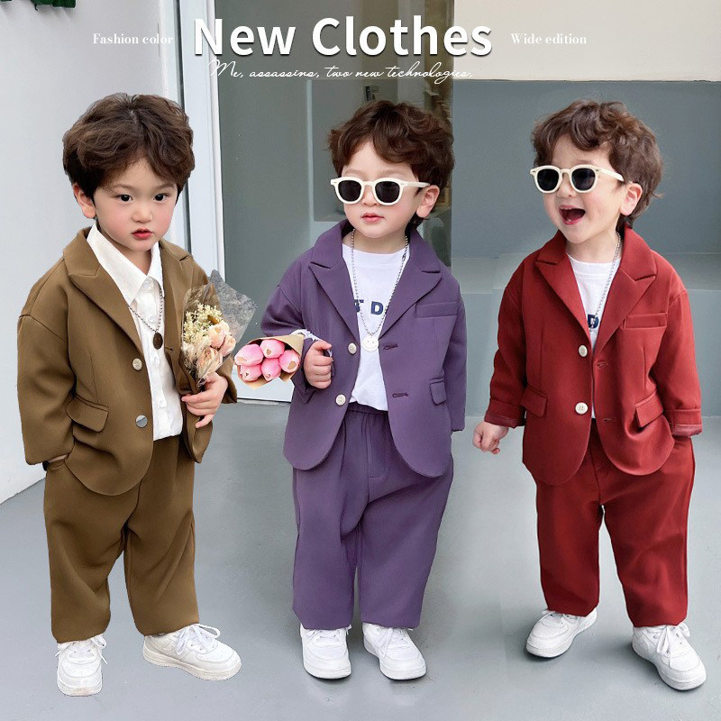 Boy Fried Street Suit Suit Spring Autumn Baby Children Casual Little West Suit Handsome Boy Flowers Boy Gown Gown