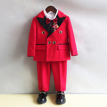 Childrens red small suit suit Inron Spring Autumn Dress Male Baby Handsome Boy Wedding Flower Boy West Suit