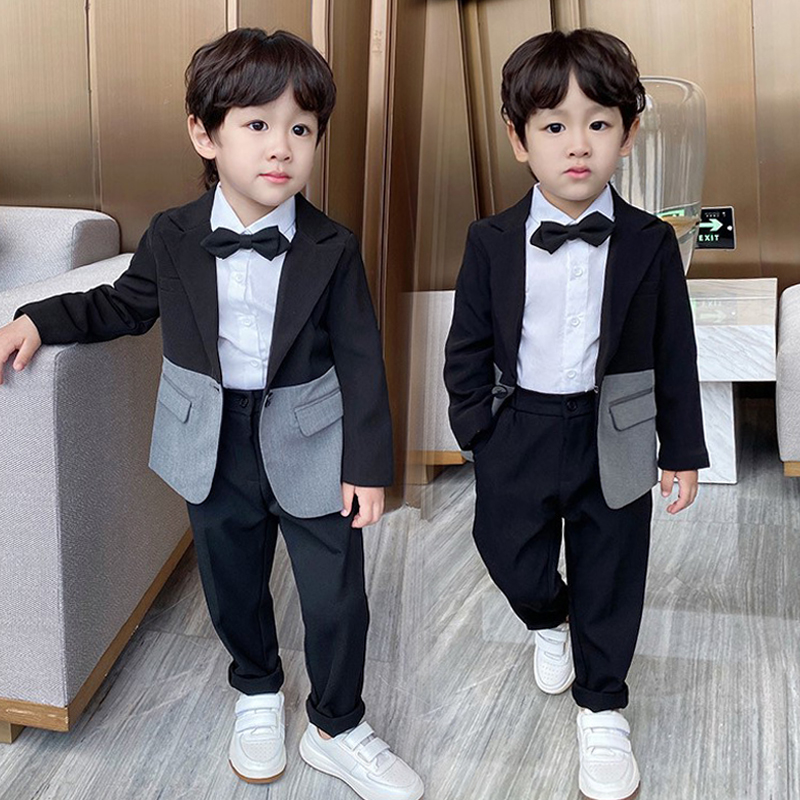 Boy black suit spring and autumn handsome baby boy wedding flower dress children dress three pieces