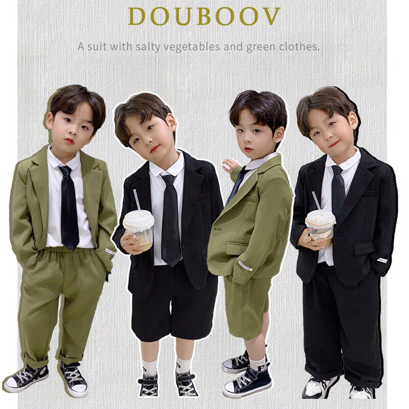 Boy Black Suit Suit Spring Summer Style Handsome Children Casual Little West Suit Korean Version Tide Flower Boy Gown Three Sets