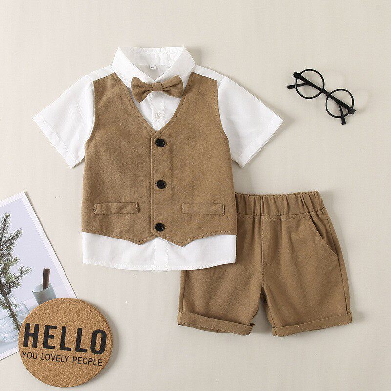 A week old gown The boy's baby suit Inlenwind Summer Children's Western suit handsome boy grabbing weekly birthday suit