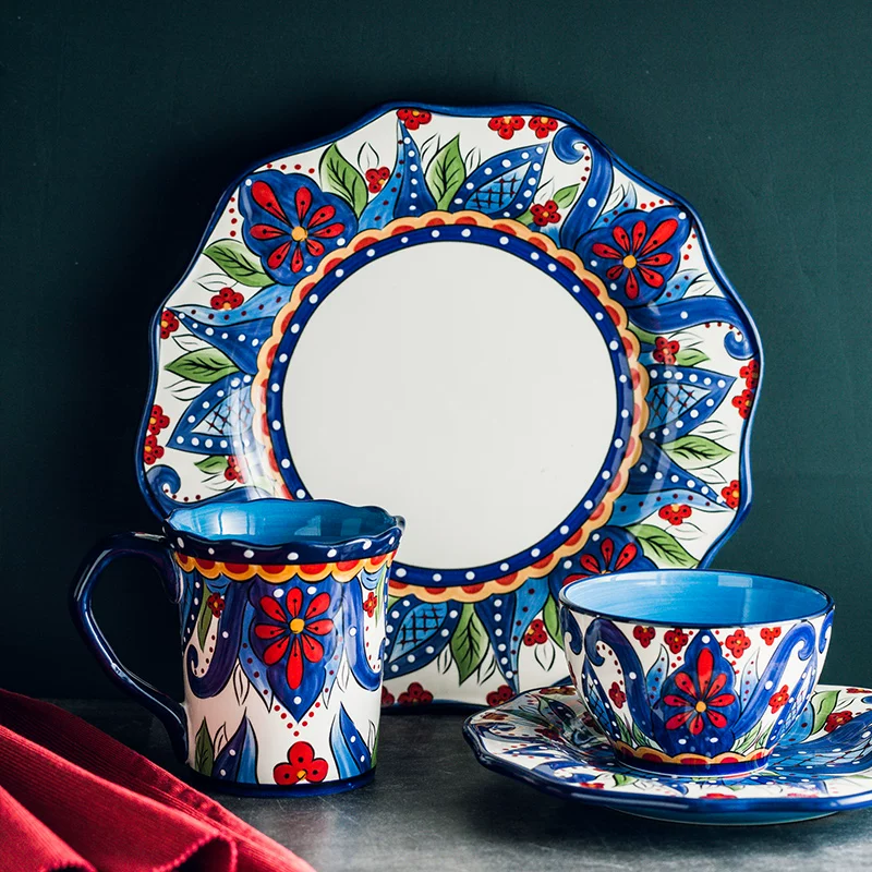 Ceramic tableware, dinner plate, hand painting, boho style