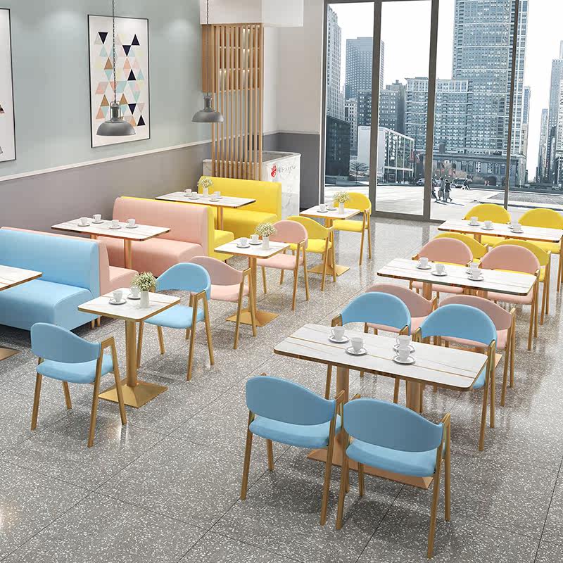 Milk Tea Shop Tables and Chairs Net Red Dessert Burger Shop Cafe Card Seat Sofa Snacks Fast Food Restaurant Dining Furniture Combination