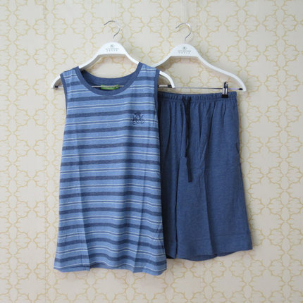 柜正品夏季男士运动休闲针织纯棉背心短裤男家